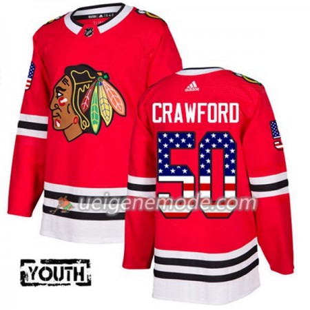 Kinder Eishockey Chicago Blackhawks Trikot Corey Crawford 50 Adidas 2017-2018 Rot USA Flag Fashion Authentic
